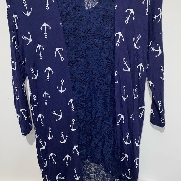 American Dream Women's Navy White Floral Lace Back Stretch Pullover Hoodie Small - Picture 5 of 8